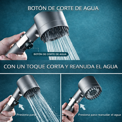 Cabezal de Ducha de Alta Presión con 3 Modos y Control de Agua